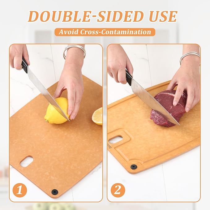 2PC Cutting Boards for Kitchen Dishwasher Safe Eco-Friendly Composite Cutting Board, Reversible Chopping Board with Handles & Juice Grooves, Small & Medium Cutting Board for Kitchen