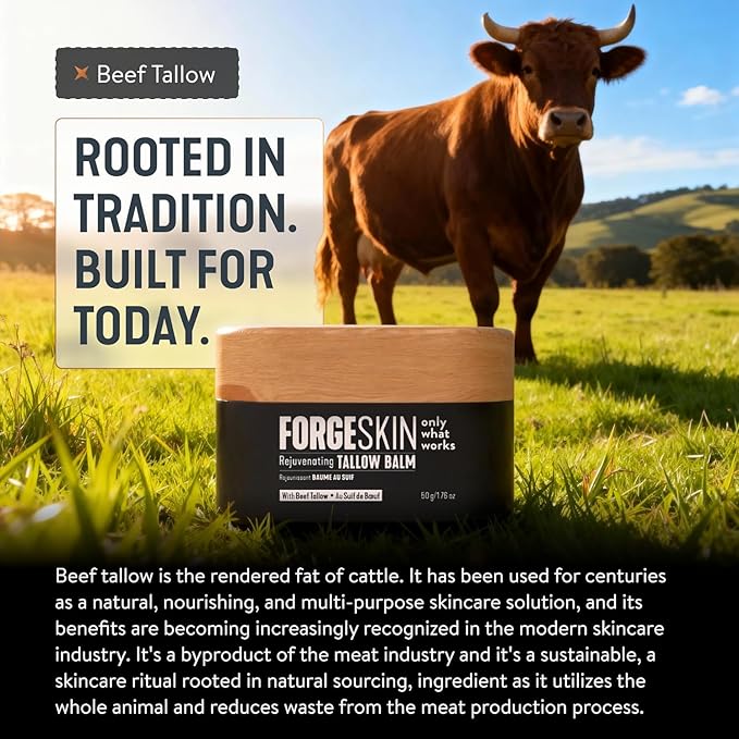 Forge Skin Beef Tallow Balm Moisturizer for Men Skin Care - Face + Body Anti Aging Wrinkle Defense, Hydration Cream - Natural Ancestral Skincare Lotion (1.7 OZ) 6pk