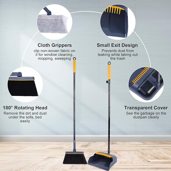 JEHONN Carpet Floor Sweeper Manual with Horsehair, Broom and Dustpan Set for Home