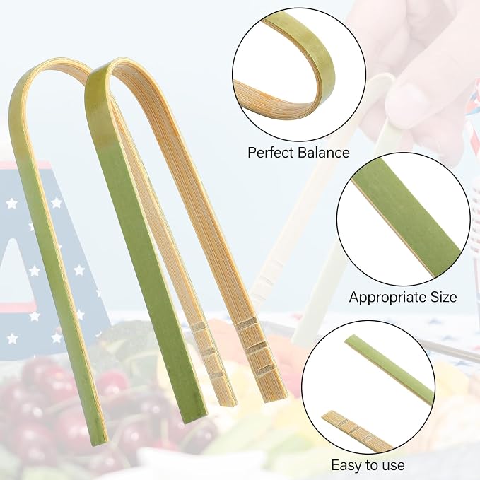 Thyle 500 Pieces Mini Bamboo Tongs 4 Inches Disposable Tongs Bulk Long Bamboo Toaster Cooking Utensils for Charcuterie Self Serving Food Kitchen Wedding Baby Shower Supplies