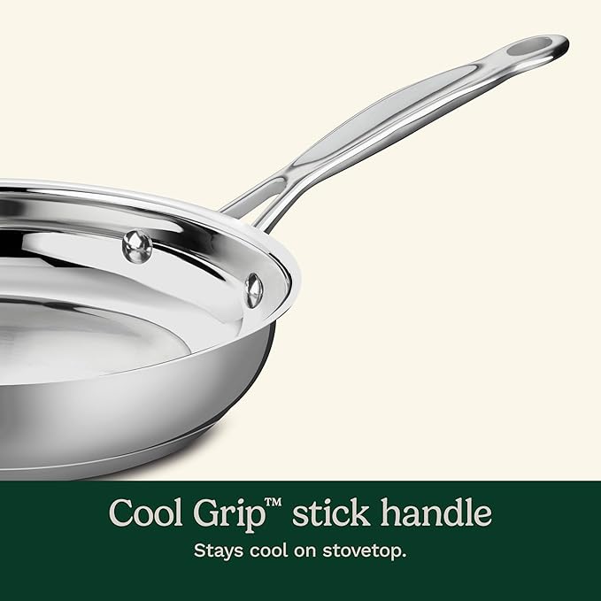 Cuisinart 10-Inch Open Skillet, Stainless Steel Skillet Large Kitchen Pan, Dishwasher Safe, Compatible with Induction, Electric, Gas Cooktops, Oven Safe Saucepan, Cool Grip Handles