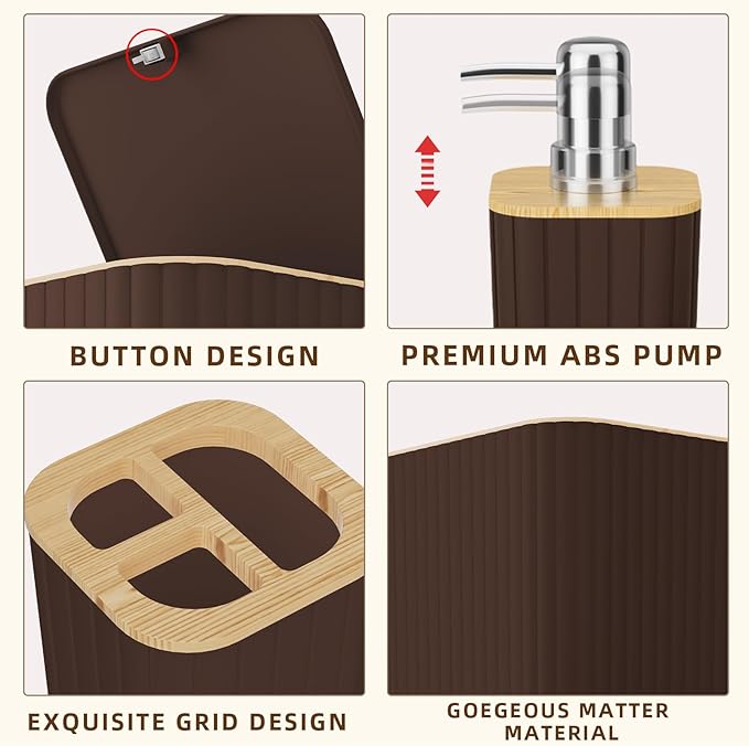 XLHOMO Bathroom Accessories Set - 25PC Brown Bathroom Set, Bathroom Set with Shower Curtain and Rugs, Brown Shower Curtain Set, Toilet Brush, Bathroom Trash Can