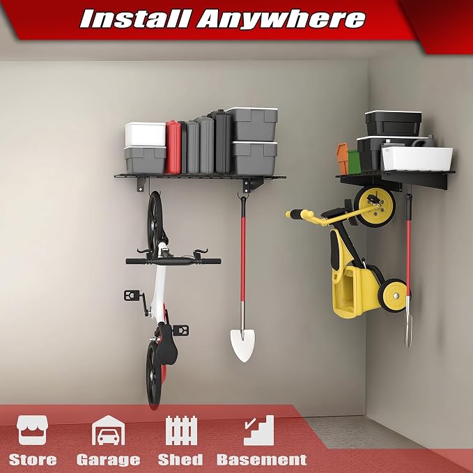 WALMANN 2 Pack Garage Wall Mount Shelves, 45x15 inch Wall Mounted Storage Shelves for Garage Heavy Duty Floating Shelf, Holds Up to 220 lbs(Black)