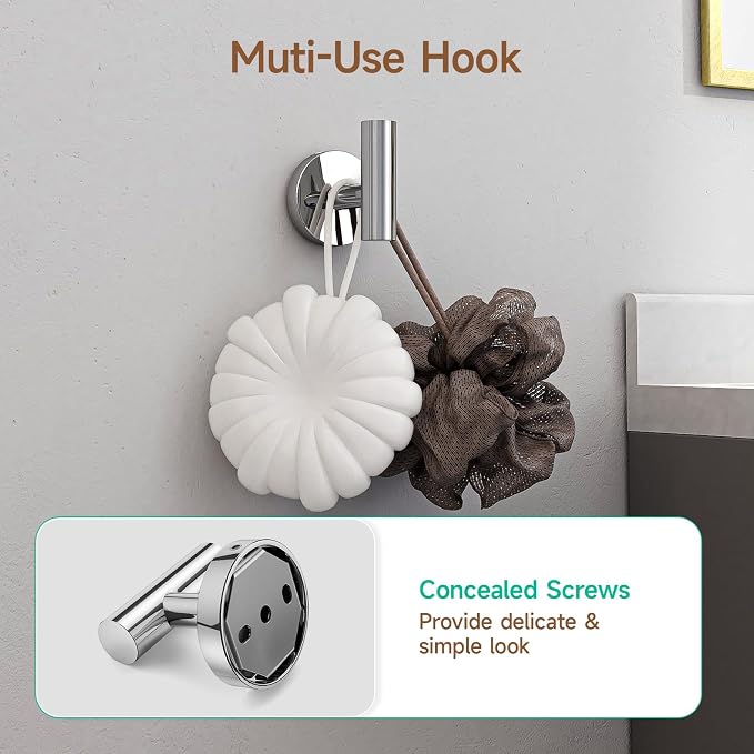 USHOWER Polished Chrome Bathroom Accessories Set, 24-Inch Towel Bar Set Wall Mounted, Durable SUS304 Stainless Steel Bathroom Hardware Set, 8-Piece