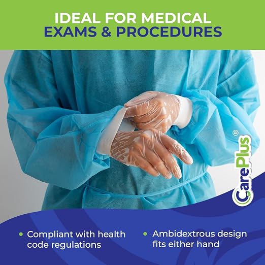 CARE PLUS Pro Vinyl Clear Gloves - Large Size, 100 Count | Latex-Free, Powder-Free, Heavy Duty, Non-Sterile, | Food Prep, Kitchen & Cleaning Gloves, Hair Coloring | Ideal for Professional Use