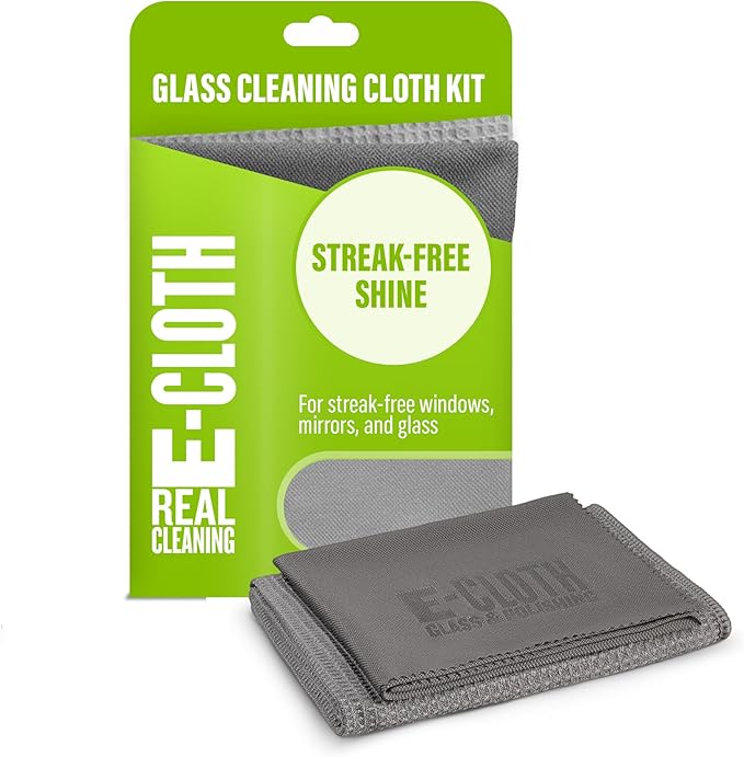E-Cloth Microfiber Window Cleaning Cloth Kit - Glass Cleaning Cloth for Windows, Mirrors, Cars, Lenses, Eyeglasses, & More, Streak Free Clean, Machine Washable Reusable Towel - Gray