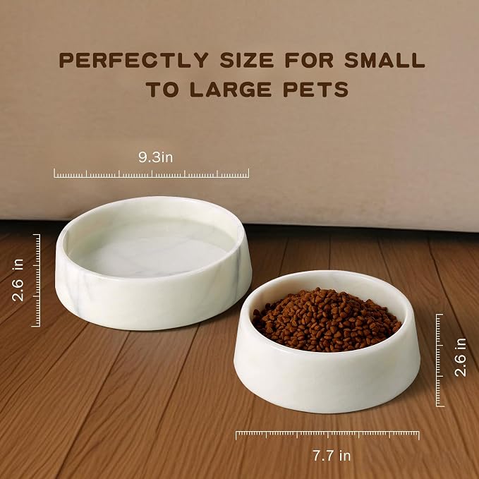 SAMAH White Marble Dog Bowl, Non-Slip Dog Food Water Bowl, Small Weighted Stone Dish, Natural Marble Heavy Pet Bowl, Easy to Clean, Gifts for Cat Lovers, Perfect Cat Dog Gifts, Holds 4 Cups(5 lbs)