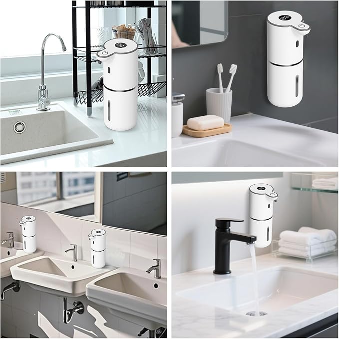 OHIFAST Automatic Foaming Soap Dispenser Touchless, USB Rechargeable Smart Hand Soap Dispenser, 6-Level Adjustable, 12.8oz/380mL Wall Mounted for Bathroom Kitchen Dish Soap-White
