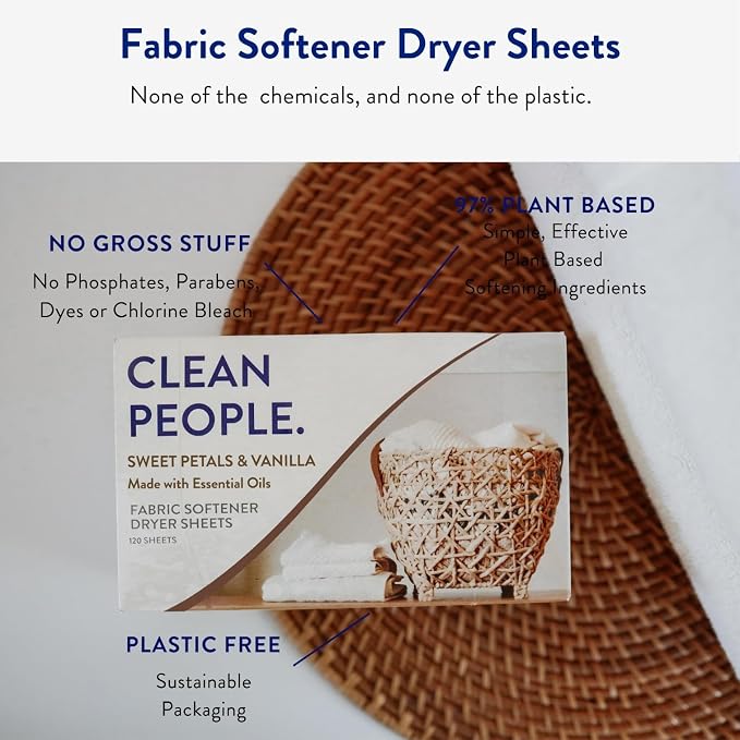 The Clean People Fabric Softener Sheets - Dryer Sheets - Softens & Removes Static Cling - Vegan Laundry Softener, Essential Oils - Sweet Petals & Vanilla 360 Pack