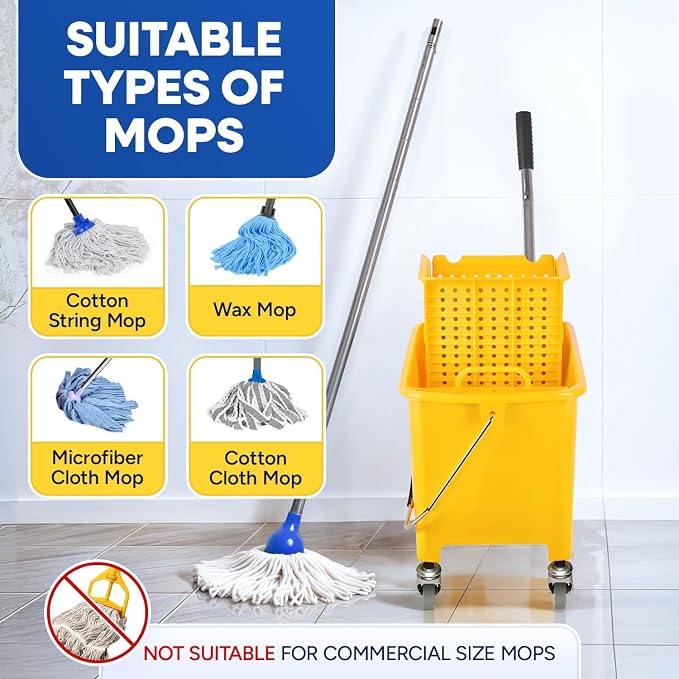PLASTIC PRINCE Small Mop Bucket with Wringer on Wheels 5 Gallon, Heavy Duty Dual Chamber Mini Mop Bucket Separate Dirty Water, Perfect for Household, 20 Quart Yellow