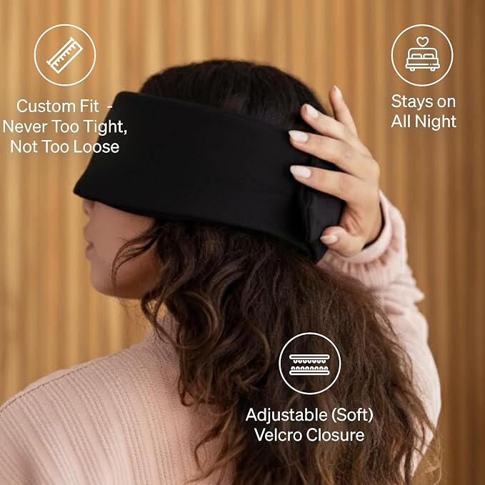 Baloo Silk Weighted Sleep Mask (Black) | Sound-Muffling Blindfold for Deep Sleep | Eye Mask with Amethyst Crystal | Relaxation & Tranquillity Mask