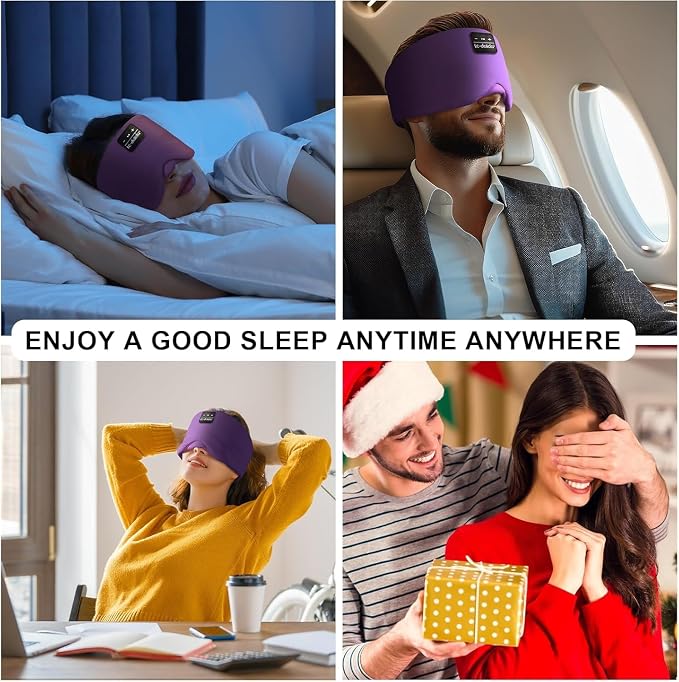 LC-dolida Bluetooth 5.4 Sleep Mask, Ice Silk Sleep Headphones for Side Sleepers, Adjustable Blackout Eye Mask with Bluetooth Headphones, Ultra-Soft Sleeping Mask for Women & Travel (Purple)