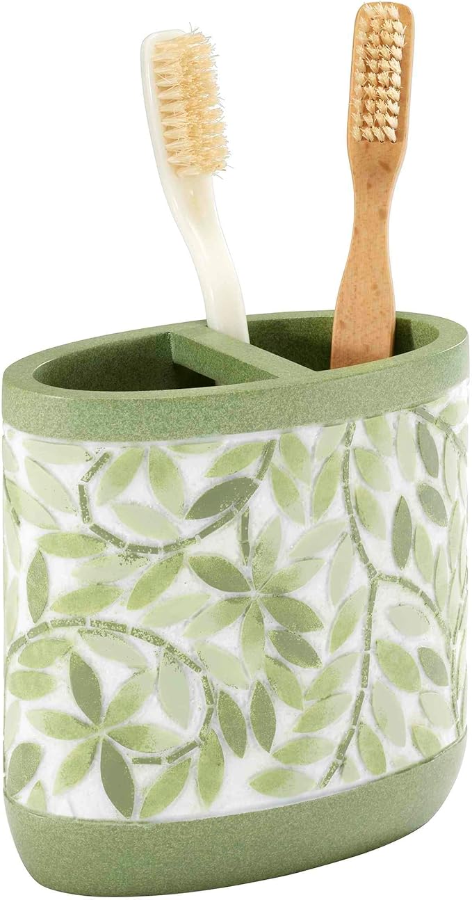 Avanti Linens - Bath Set, 4pc Countertop Accessories, Resin Tumbler, Toothbrush Holder, Soap Dish, Lotion Pump (Stratford Collection, Green)