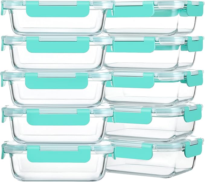 M MCIRCO 10-Pack 22 Oz Glass Meal Prep Containers with Lids - Microwave, Oven, Freezer & Dishwasher Safe - Green
