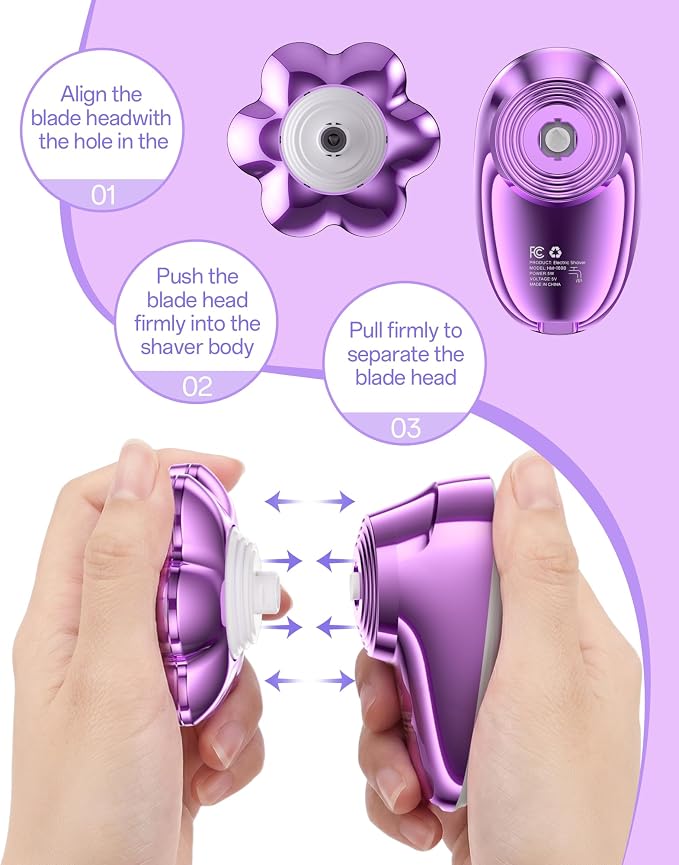 5-in-1 Electric Razors for Women, 7D Magnetic Heads Full Body Shaver, Waterproof Wet Dry Hair Remover with LED Display, Rechargeable Bikini Trimmer for Underarms, Face, Legs, Lips, Arms (Purple)