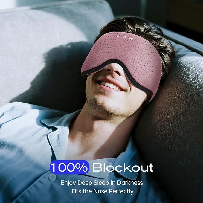 Sleep Mask with Bluetooth 5.4 Headphones, Removable 3D Eye Cups, Timing Sleeping Headphones for Side Sleepers, Wireless Music Eye Mask Speakers for Men, Women, Tech Gifts, Pink