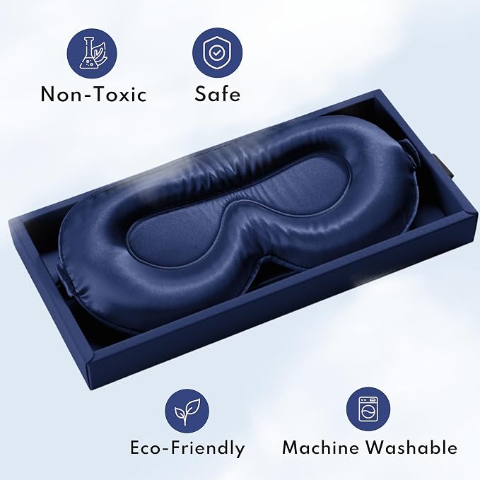 Blissy Silk Sleep Mask - 100% Mulberry 22-Momme - Blue - Profile
