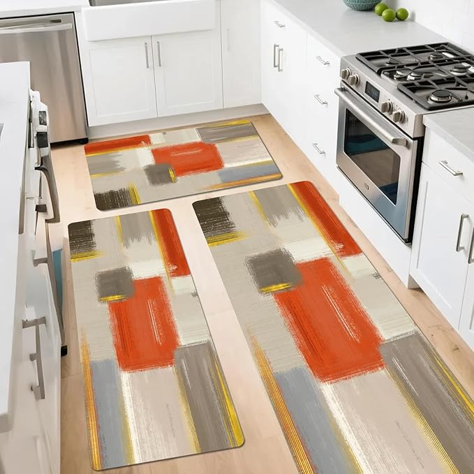 XLHOMO Kitchen Rugs Sets of 3, Non Slip Washable Kitchen Mats for Floor, Anti-Fatigue Runner Rug with Rubber Backing, Waterproof Kitchen Rug Set for Laundry, Floor, Office, Hallway