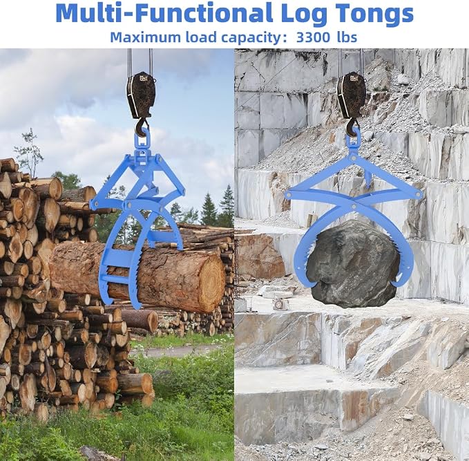 Automatic Log Tongs for Tractor - Heavy Duty 4-Claw Log Grapple with Auto-Latch & 360° Rotating Hook for ATV, Skid Steer, Forklift, Capacity 3300lbs