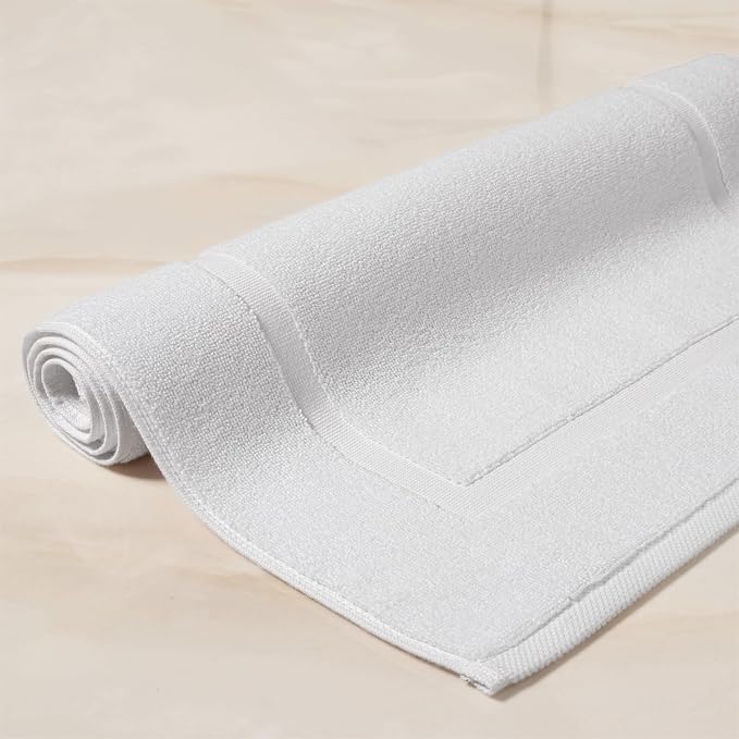 SALBAKOS 2-Piece 100% Turkish Cotton Bath Mat Towel, 20x34 inch, White | Bathroom Floor Towels, Thick Soft Most Absorbent Quick-Dry Durable Large Size Foot Rug, Premium Hotel Quality Made in Turkey