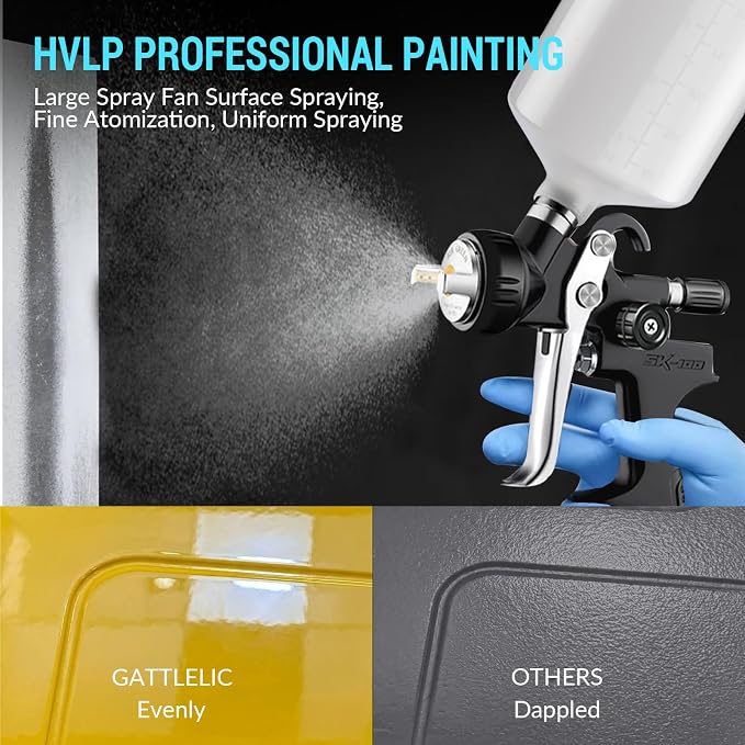 [Upgraded Version] HVLP Air Spray Gun Premium Kit with 1.3/1.5/1.7mm Nozzles, Air Spray Paint Gun with 600cc Capacity Cup & Air Regulator Paint Gun Sprayer for House Painting, Car, Furniture, Fenc