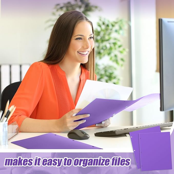 Yeaqee 72 Pcs Plastic Folders with Pockets Bulk 3 Hole Punched 2 Pocket File Folders for 3 Ring Binder Divider Folder for Notebooks, Durable Poly for Office Home (Purple)