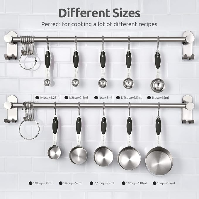 U-Taste 18/8 Stainless Steel Measuring Spoons Set for Dry and Liquid Ingredients(Set of 9), and Upgraded Measuring Cups and Spoons Set of 10 with Reinforced Welded Handle (Black)