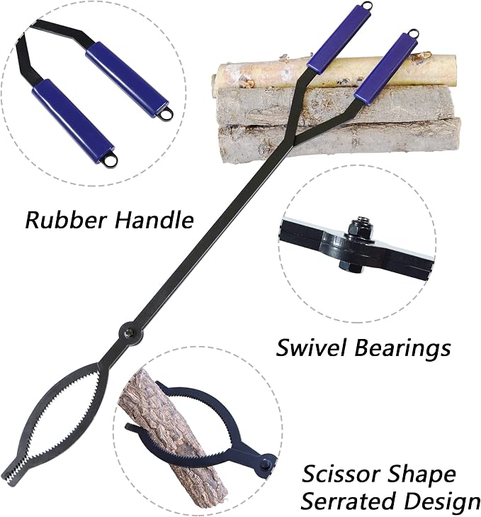 40in Heavy Duty Fire Tongs Firewood Grabber Tool with Scissor Shape Serrated, Log Claw Tongs for Bonfire Campfire Fire Pit Outdoor Indoor Log Grabber Rustproof Safely Moves Firewood