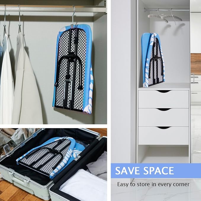 SheeChung Small Ironing Board 12"x32",Mini Ironing Board with Metal Mesh | Foldable,Tabletop,Hanging Hook,Cotton Cover,Heat Resistant Pad,Space Saving,Non-Slip Feet,Fits for Dorm Travel Sewing Room