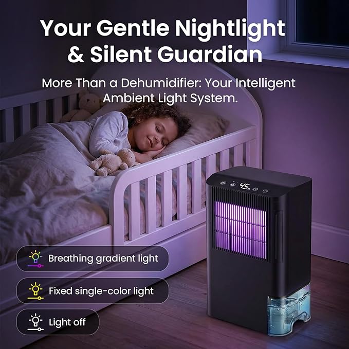 Dehumidifier, Dehumidifier for Basement with Drain Hose/Humidity Display/85 OZ Water Tank/Auto Shut Off/Washable Filter/7-Color Lights, Home Dehumidifier for Bathroom, Bedroom, Closet, RV