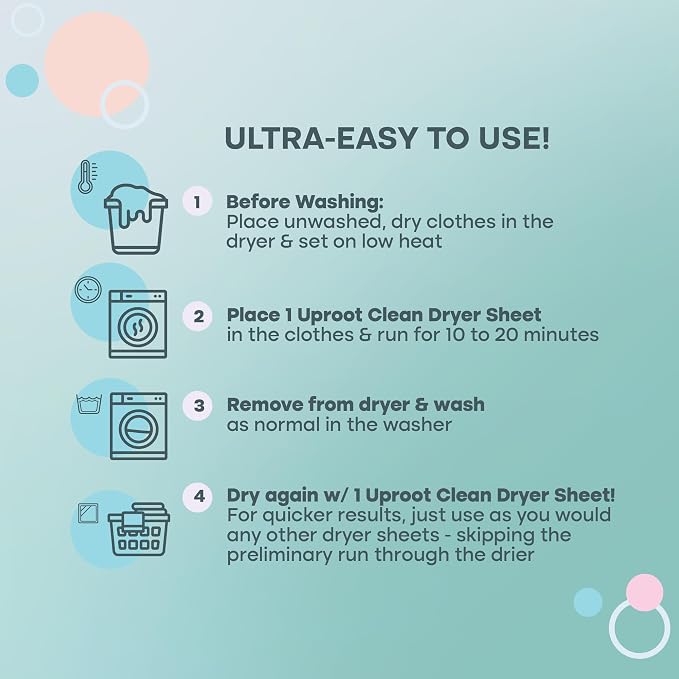 Uproot Clean Washing Machine Cleaner Tablets Ultra & Dryer Sheets Pet Hair Reduction Set: Anti-Static Pet Hair Remover for Laundry & 40% Stronger Washer Machine Cleaning Tablets - Perfect Laundry Set