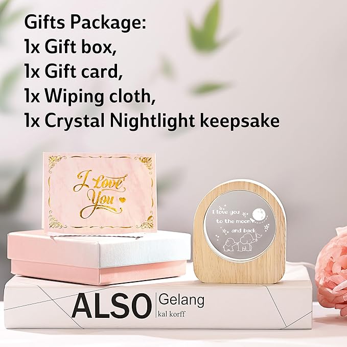 ZHSHWAT Mothers Birthday Day Gifts for Mom/Daughter, I Love You to The Moon and Back，3D Crystal Night Light Gifts for Mothers Day Thanksgiving Birthday Gifts from Daughter Son