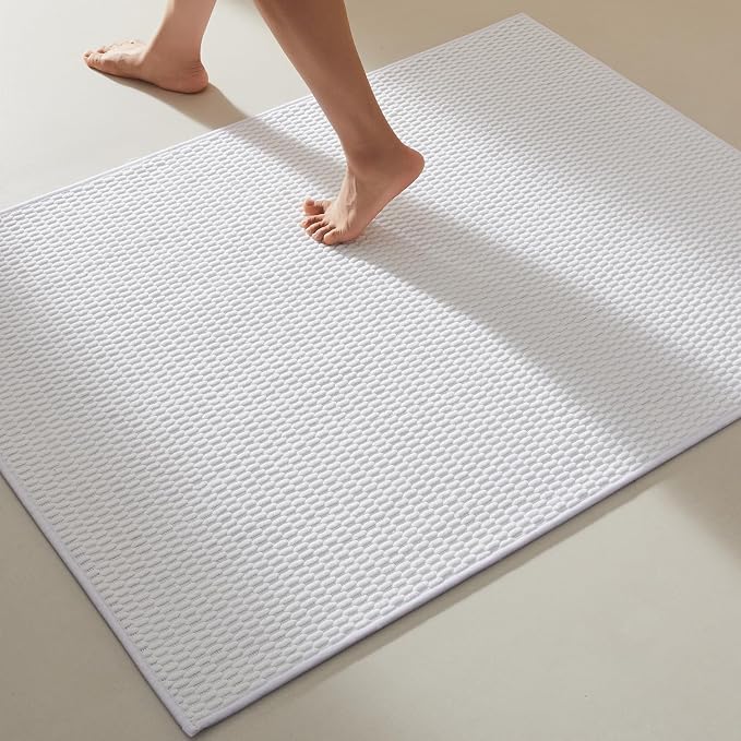 TYUU Large Bathroom Rugs Non Slip Washable Bath Rugs Super Absorbent Bathroom Rug Thin Quick Dry Low Pile Bath Mats, White 36"x60"