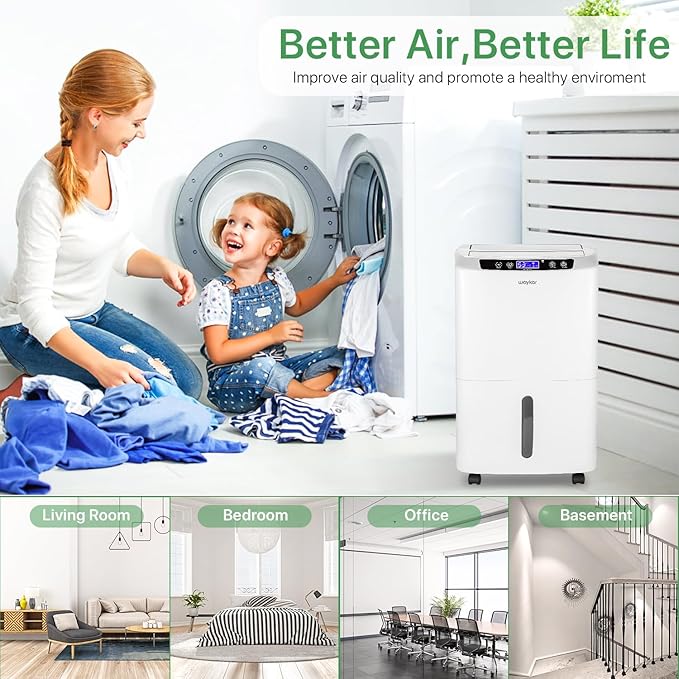 Waykar 34 Pints Energy Star Dehumidifier for Spaces up to 2,000 Sq. Ft at Home, in Basements and Large Rooms with Drain Hose and 0.66 Gallons Water Tank