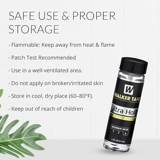 Walker Tape Ultra Hold Brush-On Adhesive, Waterproof Wig Glue for Lace Systems and Tape in Hair Extensions Human Hair, Strong Long Lasting Bonding Glue for Hairpiece and Wig Application, 1.4 oz
