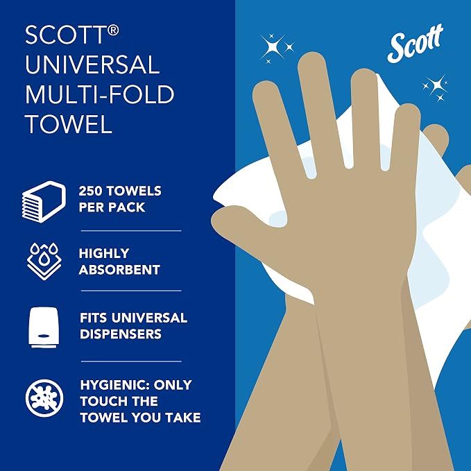 Scott Professional Multifold Paper Towels, Bulk, 12 x 250 Sheets (58091) | Universal, Standard Tier, Absorbency Pockets, Compressed, White, Compatible with Universal Folded Towel Dispensers