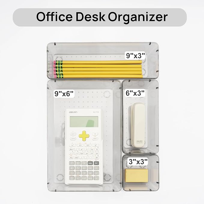 Vtopmart 25 PCS Office Desk Drawer Organizers Set, 4-Size Versatile Plastic Drawer Organizer Trays, Storage Bins for Desk Accessories Office Organizers and Storage, Bathroom, Makeup, Vanity
