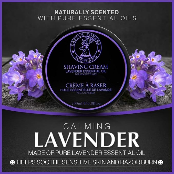 Castle Forbes Lavender Shaving Cream For Men, 6.8 fl.oz. | Moisturizing Smooth Shave Lather w/Esseantial Oils | Protects Sensitive Skin From Razor Burn & Irritation | Luxury Grooming & Beard Care