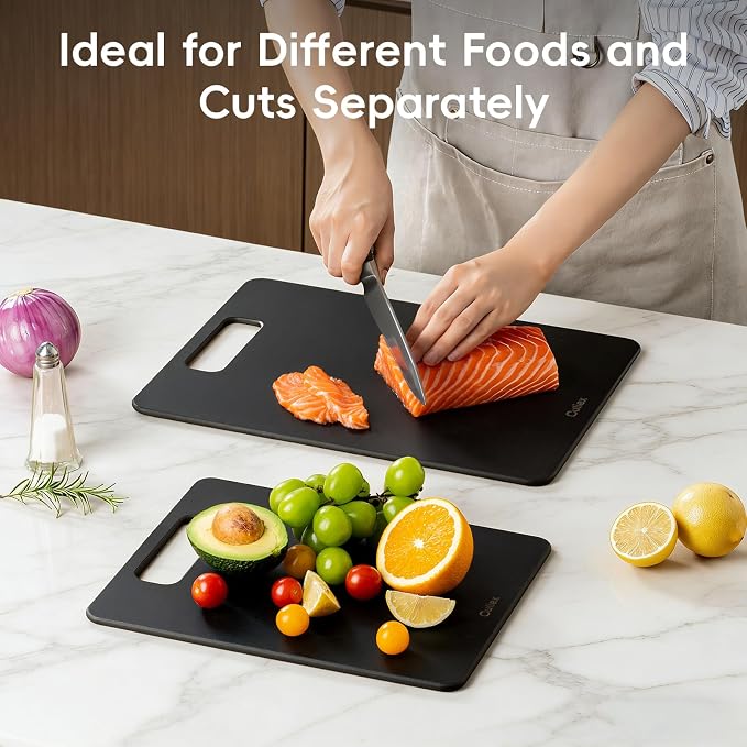 Wood Fiber Cutting Board Set of 2, Dishwasher Safe, Non-Toxic | BPA-Free Composite Cutting Board for Kitchen, Non-Slip, Non-Porous Chopping Board for Meat Vegetable Fruit Bread - Black
