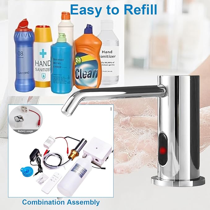 Touchless Automatic Soap Dispenser for Kitchen Bathroom Sink Built in Liquid Commercial Electric Soap Dispenser with Bottle and Pump Chrome Platingd