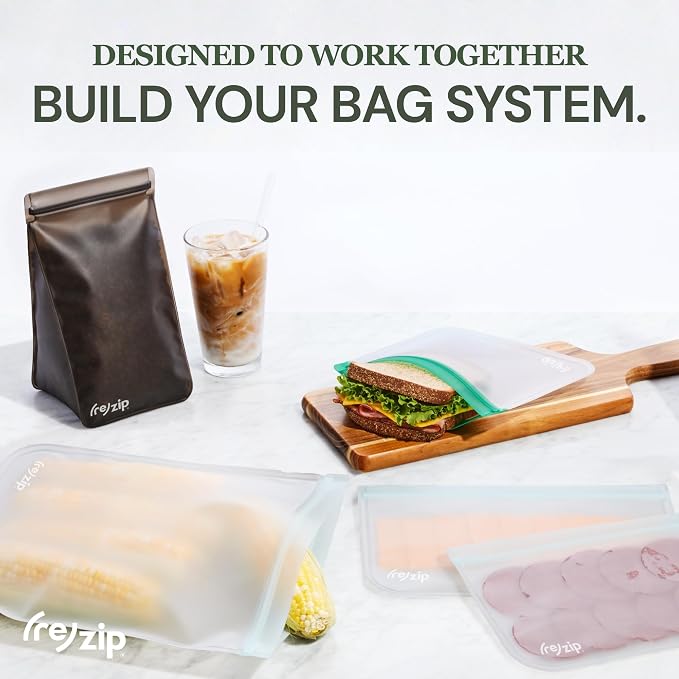 (re) zip Gallon Reusable Storage Bags, BPA-Free, Leakproof, Food-Grade 100% Food-Safe PEVA, for Food Storage and Freezer Use, Holds 16 cups | 128 fl oz, 4-Pack (Clear)