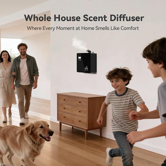 2025 Upgraded 3500 Sq.Ft Smart Scent Diffuser - HVAC System, Whole House Aroma & Hotel Collection Diffuser, Waterless Essential Oil Diffuser for Home Large Room, Cold Air Tech, 600mL (Black)