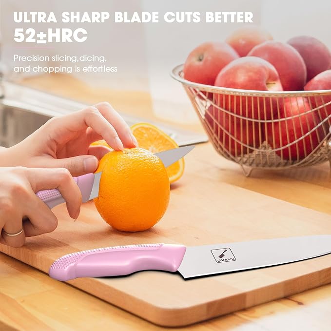 imarku 14-Piece Japanese High-Carbon Stainless Steel Kitchen Knife Set，Pink | Knife Set with Block|15°Precision Edge | 56±2 HRC Hardness | Built-in Sharpener|Ergonomic Handles|Gifts Mom & Dad