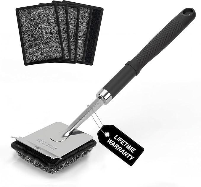 Bristle-Free Steam Grill Brush with 5 Replacement Pads – No Bristle Shedding. Unique Steel Fibers Pads Efficiently Deep Clean All Kinds of Grills. A Safe Outdoor Grill Cleaner.(Model-XD3000)