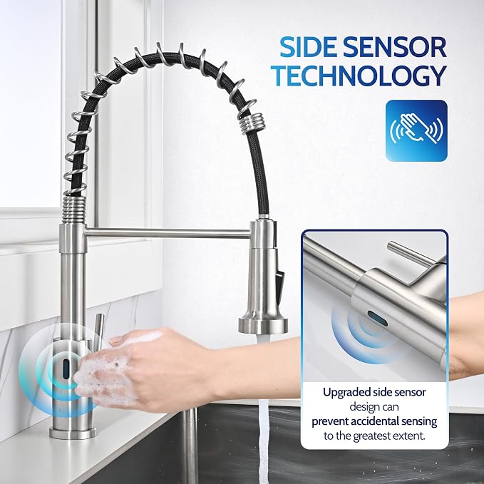 LUFEIDRA Touchless Kitchen Faucet with Pull Down Sprayer-Brushed Nickel Kitchen Faucet with Side Motion Sensor, Smart Hands-Free Spring Kitchen Sink Faucet for Modern Rv Outdoor Laundry Bar Sink