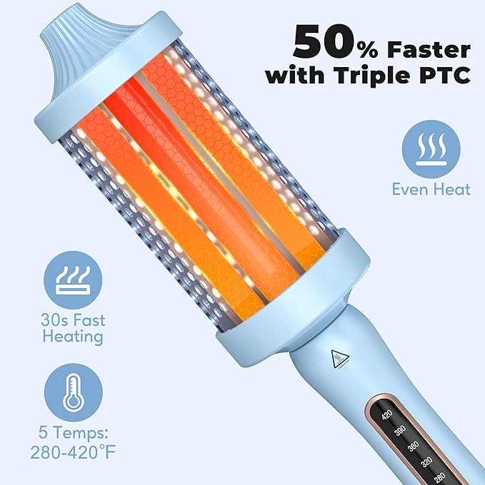 Farery 2.4" Thermal Brush, Large Barrel Heated Round Brush with Triple PTC & 5 Heat Settings (280-420°F), Lightweight Dual Voltage for Voluminous Big Curls, Waves & Straightening Long Hair