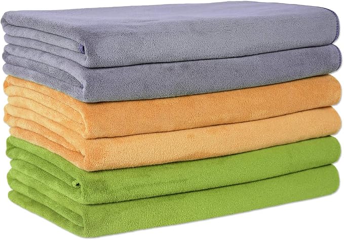 JML Microfiber Towels, Bath Towel Sets (6 Pack, 27" x 55") - Extra Absorbent, Fast Drying, Multipurpose for Bath, Swimming, Fitness, Sports, Yoga, Grey, Yellow, Green | Hanging Loop, Extra Absorbent, Fast Drying, Lint-free, Use for Pool, Swimming, Fitn...