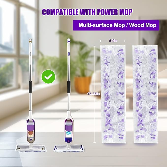 60 Pack Disposable Power Mop Pad Refills, Compatible with Swiffer Power Mop Refills, Thickened Multi-Surface Replacements for Swiffer Wet Pads Refill on All Finished Floors