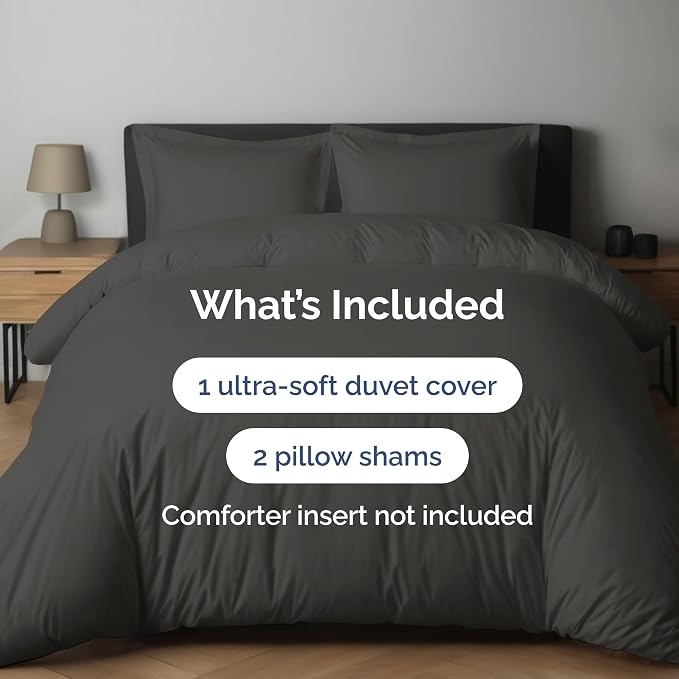 Duvet Cover Full Size Set - Extra Soft Full Duvet Cover 80" x 90" with 2 Pillow Shams for Women, Men, Kids & Teens - Hotel Luxury, Easy-Care w/ Zipper Closures & Ties - Comfy & Breathable (Charcoal)