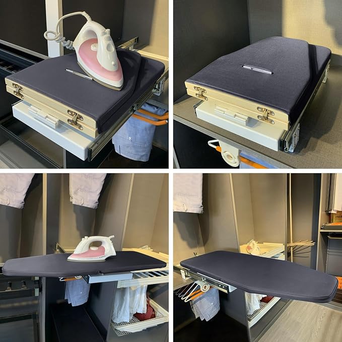 Retractable Foldable Ironing Board, 180° Swivel | Pull Out Ironing Board Closet Sliding Out Space Saving with Removable Heat Resistant Ironing Board Cover